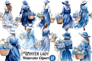 Winter Girl Watercolor Cliparts
