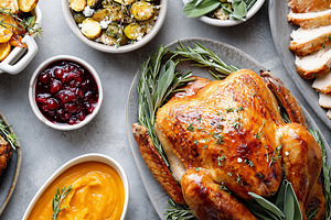 Delicious holiday feast with roasted, a Food & Drink Photo by MistyDay