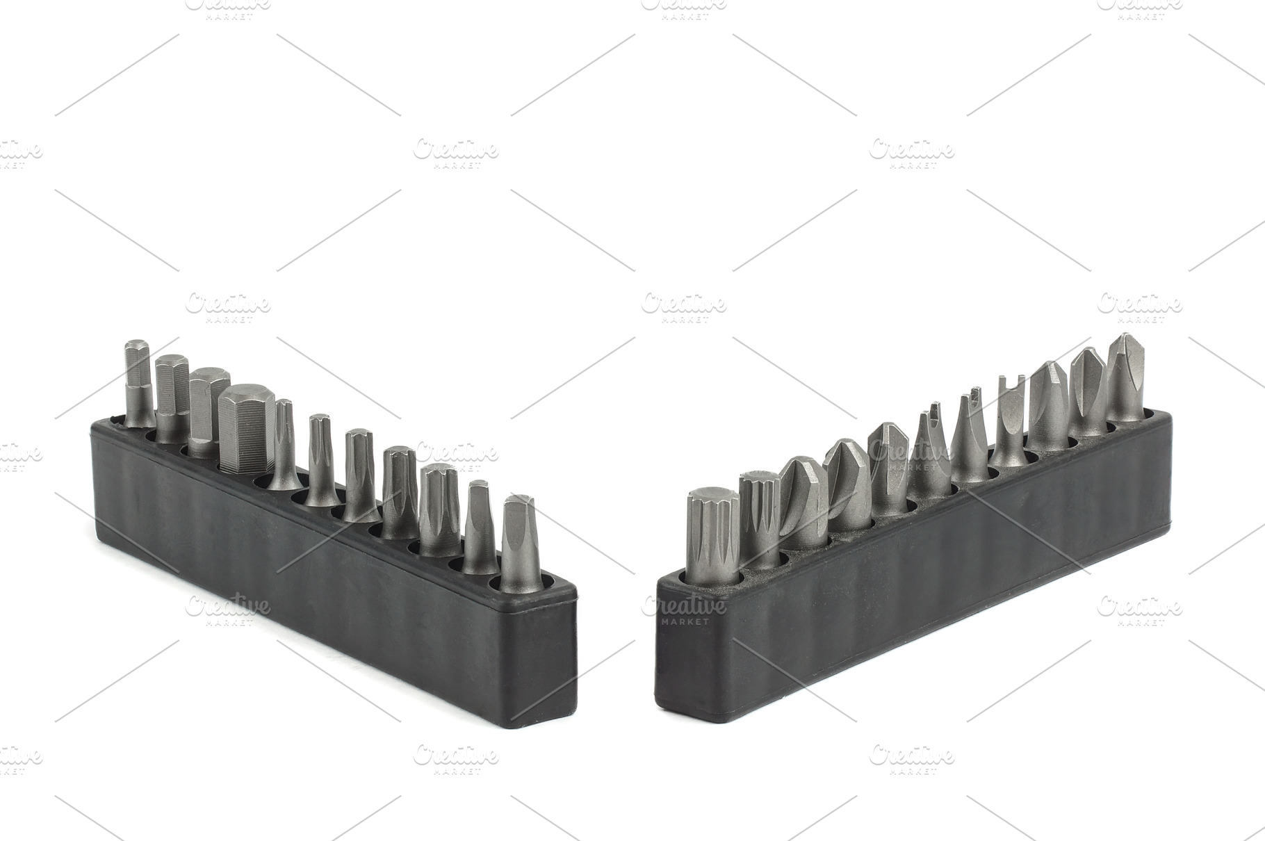 Screwdriver bit set close-up, white, an Industrial Photo by AlexBush