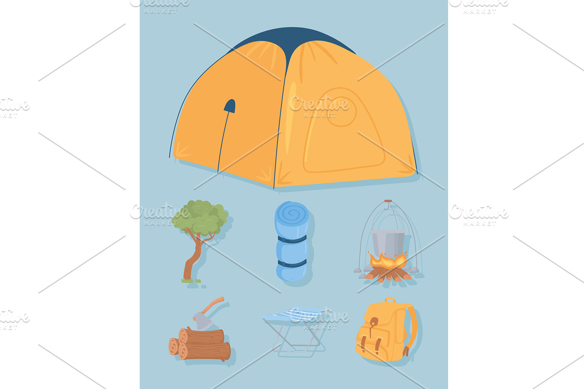camping equiment set, an Object Illustration by studiogstock