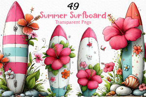 Whimsical Summer Surfboard Clipart, an Illustration by Craft Nest
