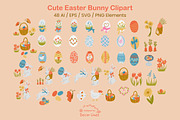 Cute Easter Bunny & Eggs Clipart, a Seasonal Illustration by Decor Lines (Thumbnail 2 of 9)