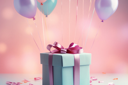 Blue gift boxes with ribbons and balloons., a Holiday Photo by Natalia Klenova's Shop