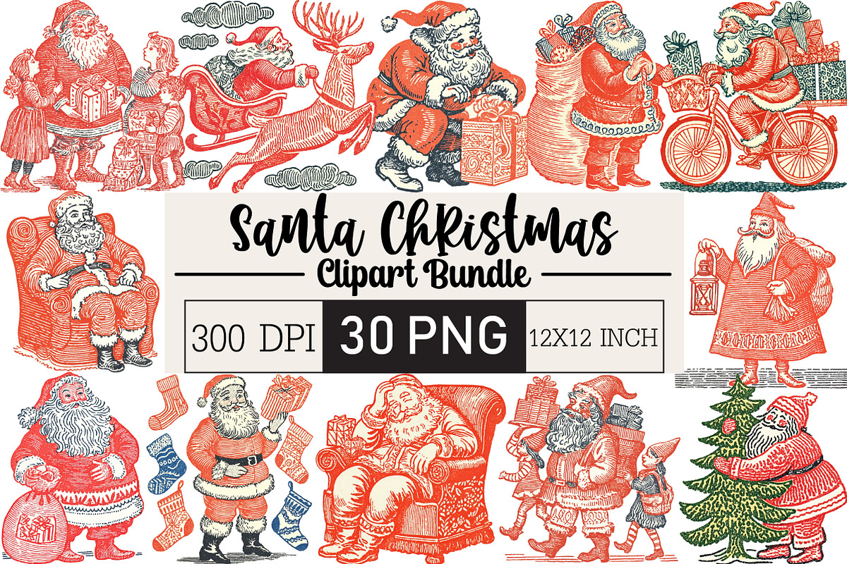 Hand Drawn Santa Christmas Clipart, an Illustration by Black Bird Studio (Photo 1 of 6)