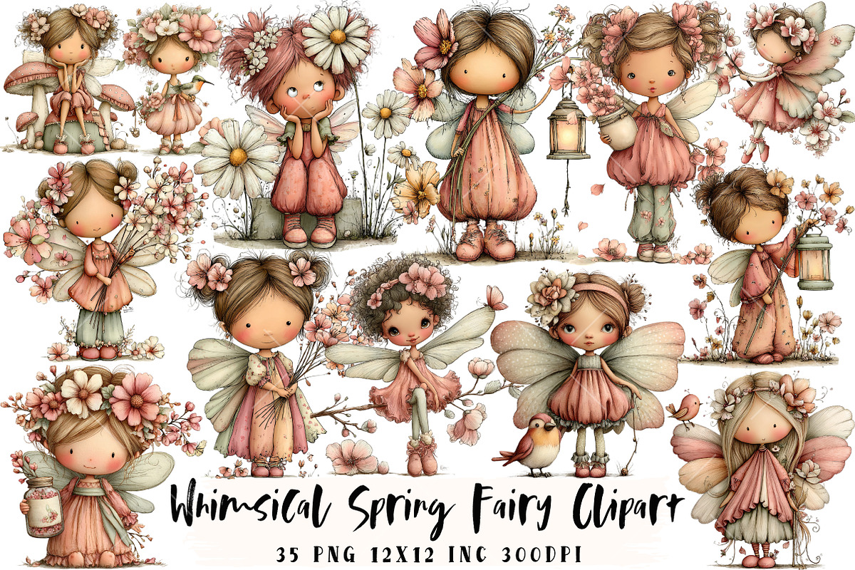 Whimsical Spring Fairy Clipart, an Illustration by OK Design (Photo 1 of 6)