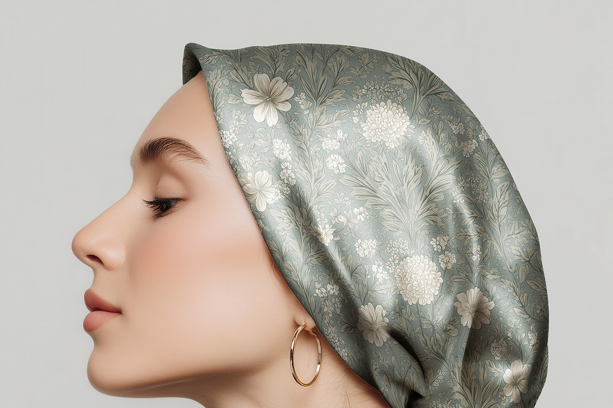 Silk Headscarf Mockup – Model (PSD), a Hat Mockup by 1001 mockups (Photo 6 of 9)