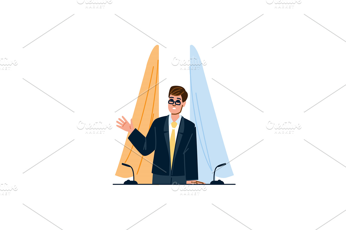 Politician giving speech at press, an Illustration by pikepicture