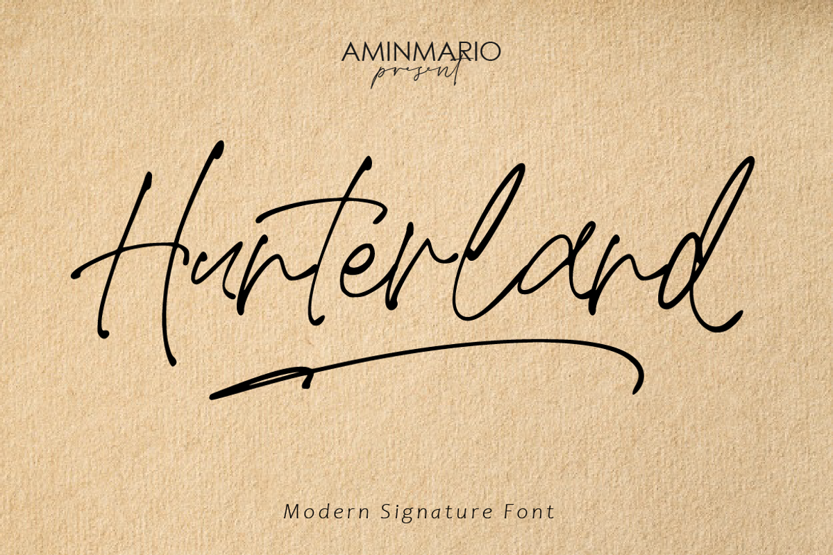 Hunterland, a Script Font by AMINMARIO (Photo 1 of 9)