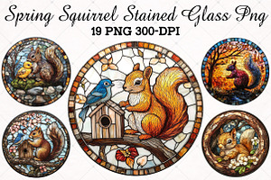 Spring Squirrel Stained Glass PNG, an Illustration by RobertsArt