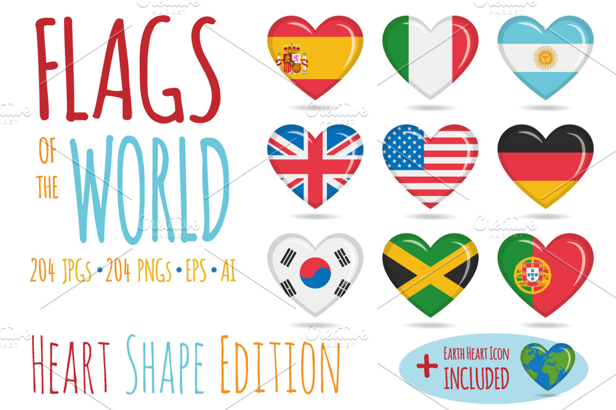 204x Flags of the World Heart Shape, an Illustration by asantosg (Photo 1 of 4)