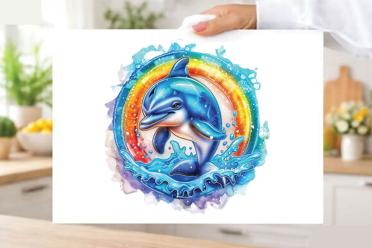 Watercolor Summer Dolphin Clipart Bu, an Illustration by SVGArt (Photo 5 of 9)