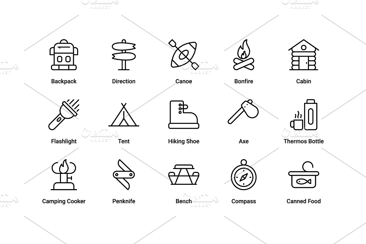 Camping Icons Set, an Outline Icon by Vector Squad (Photo 3 of 5)
