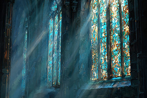 Gothic Cathedral Stained Glass Sunbe, a Photo by Pixeness Studio
