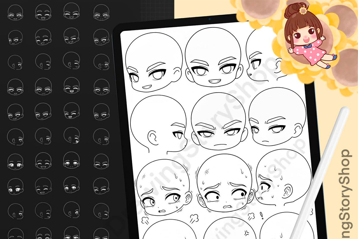 320 Procreate Chibi Boy Head Stamps, a Brush Add-On by DrawingStoryShop (Photo 1 of 8)