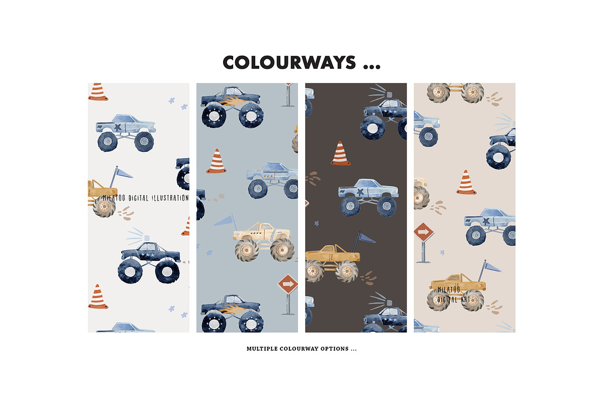 Truck Racing seamless pattern boy, a Pattern Graphic by Milatoo (Photo 3 of 5)