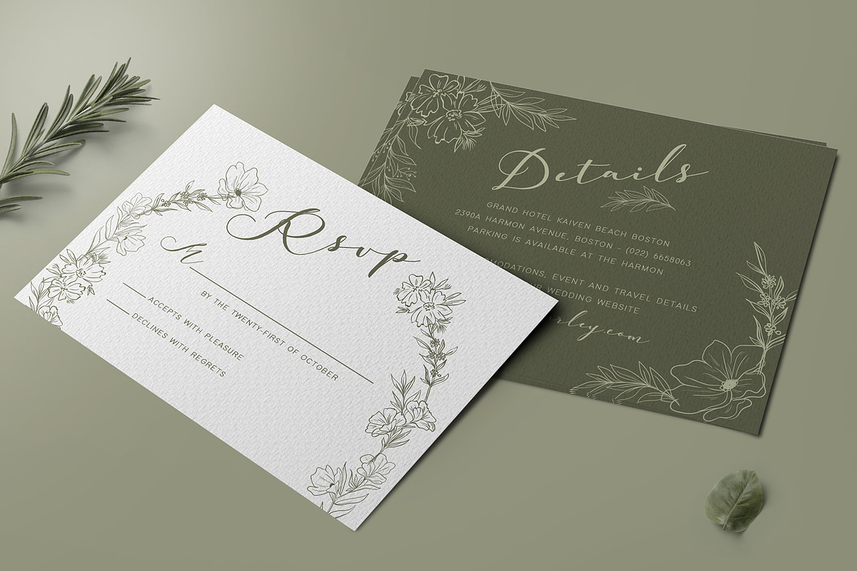 Flowers Sage Wedding Invitation Set preview 3