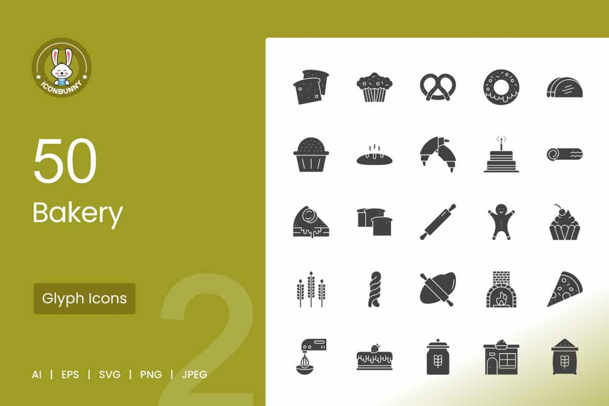 50 Bakery Glyph Icons, an Icon by IconBunny (Photo 1 of 2)