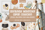 Astronaut Watercolor Clipart Nursery, a Decorative Illustration by creationsbyapuruh (Thumbnail 1 of 6)