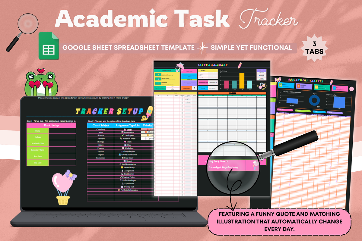 Academic Task Tracker Spreadsheet, a Stationery Template by bellaROSEworkshop (Photo 1 of 6)