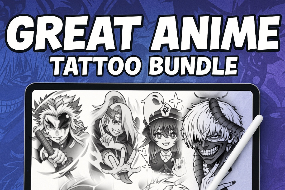 Anime Tattoo Procreate Brush Set, a Brush Add-On by ProcreateInk (Photo 1 of 7)