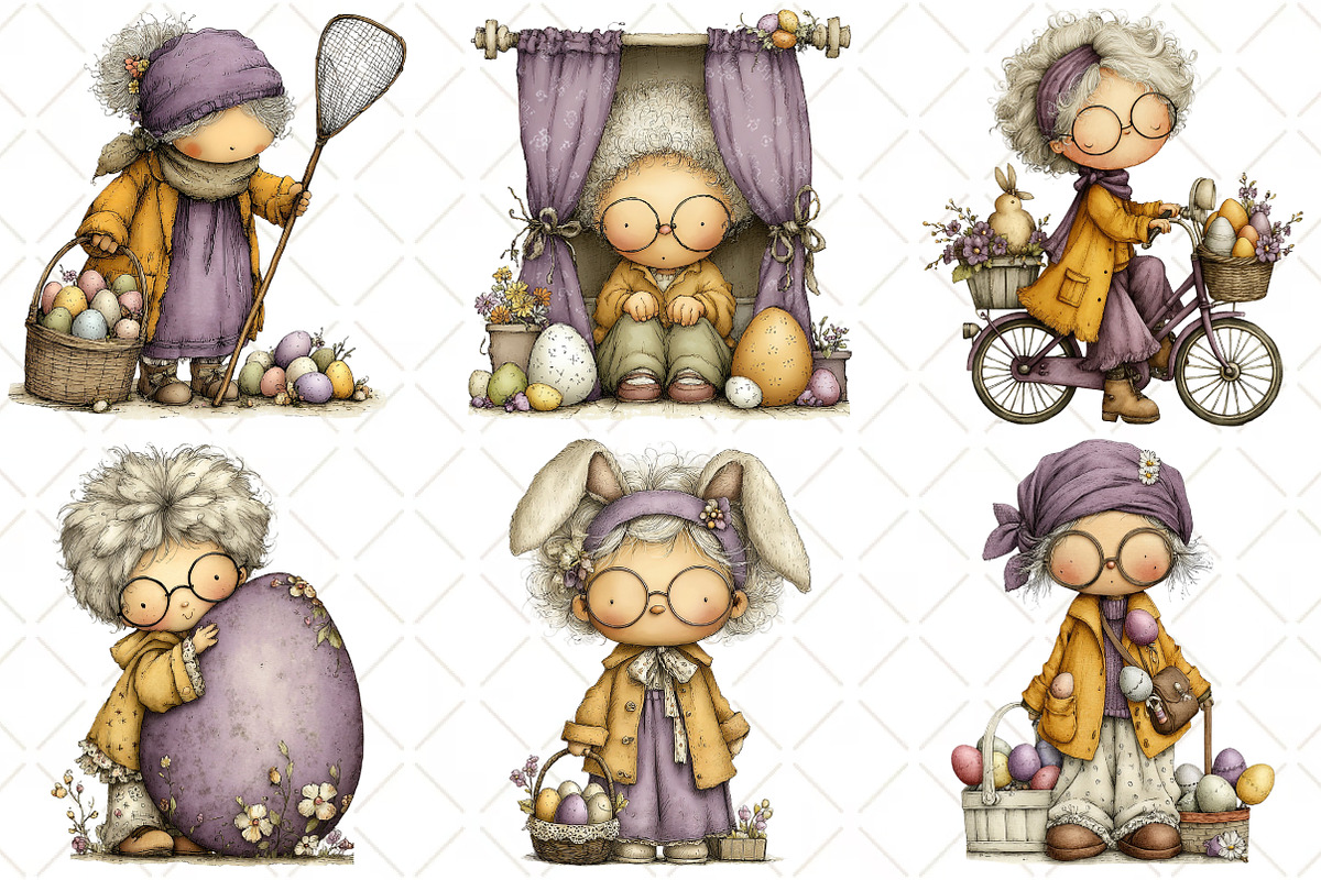 Whimsical Easter Old Lady Clipart, an Illustration by Black Bird Studio (Photo 6 of 6)