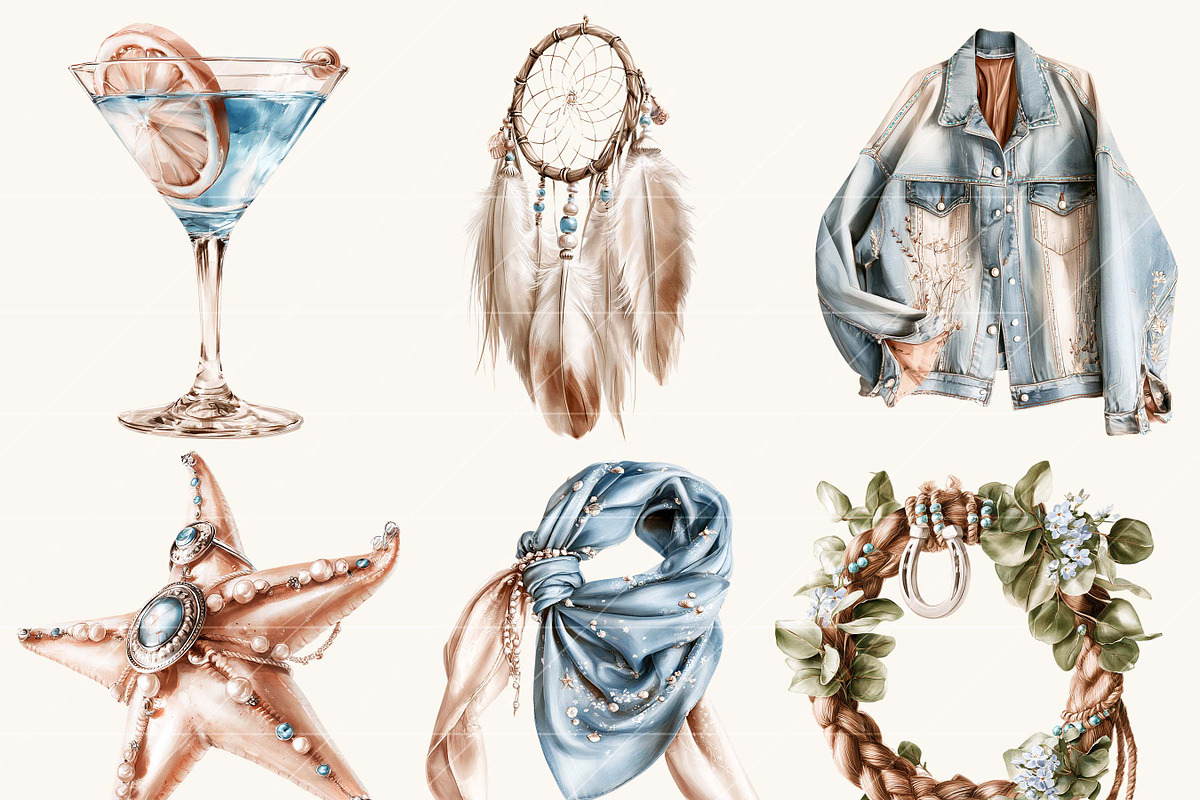 Watercolor Coastal Cowgirl Clipart, a Person Illustration by BusyDaydesign (Photo 3 of 9)
