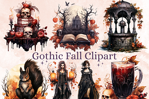 Watercolor Gothic Fall Clipart