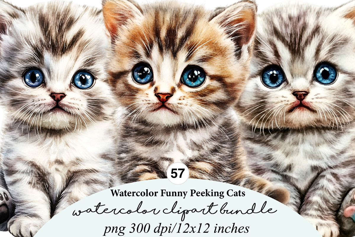 watercolor funny peeking cats clipar, an Illustration by GatewayDesign (Photo 1 of 9)