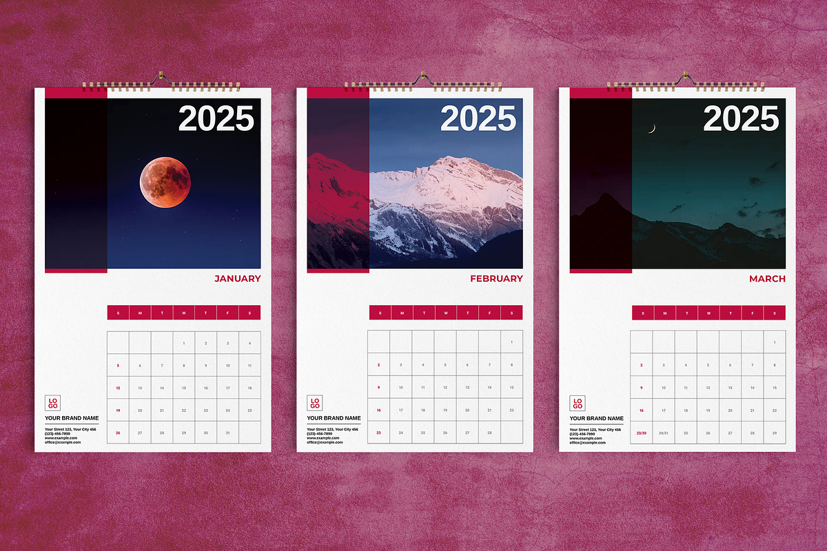 Moon and Mountain Wall Calendar 2025, a Stationery Template by Boris Cupac (Photo 2 of 5)