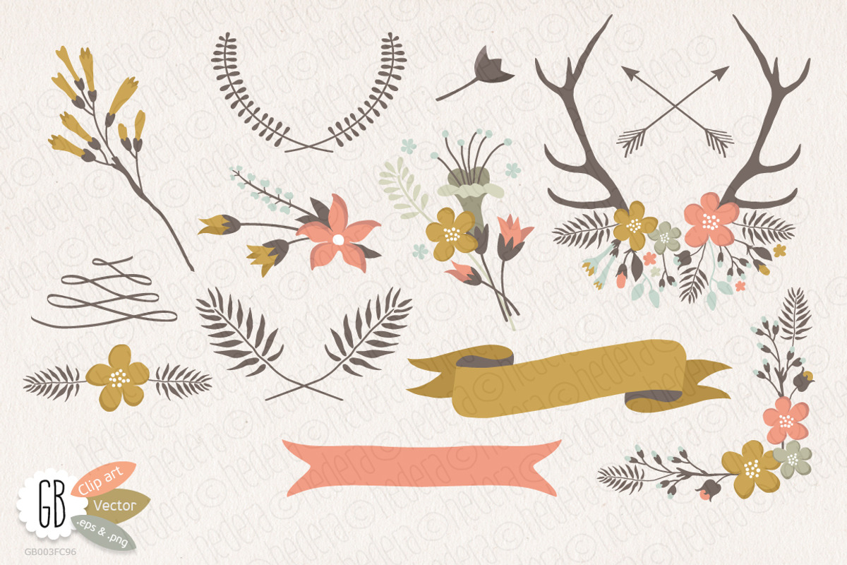 Folk flower wreaths heart cream, an Illustration by GrafikBoutique (Photo 4 of 4)