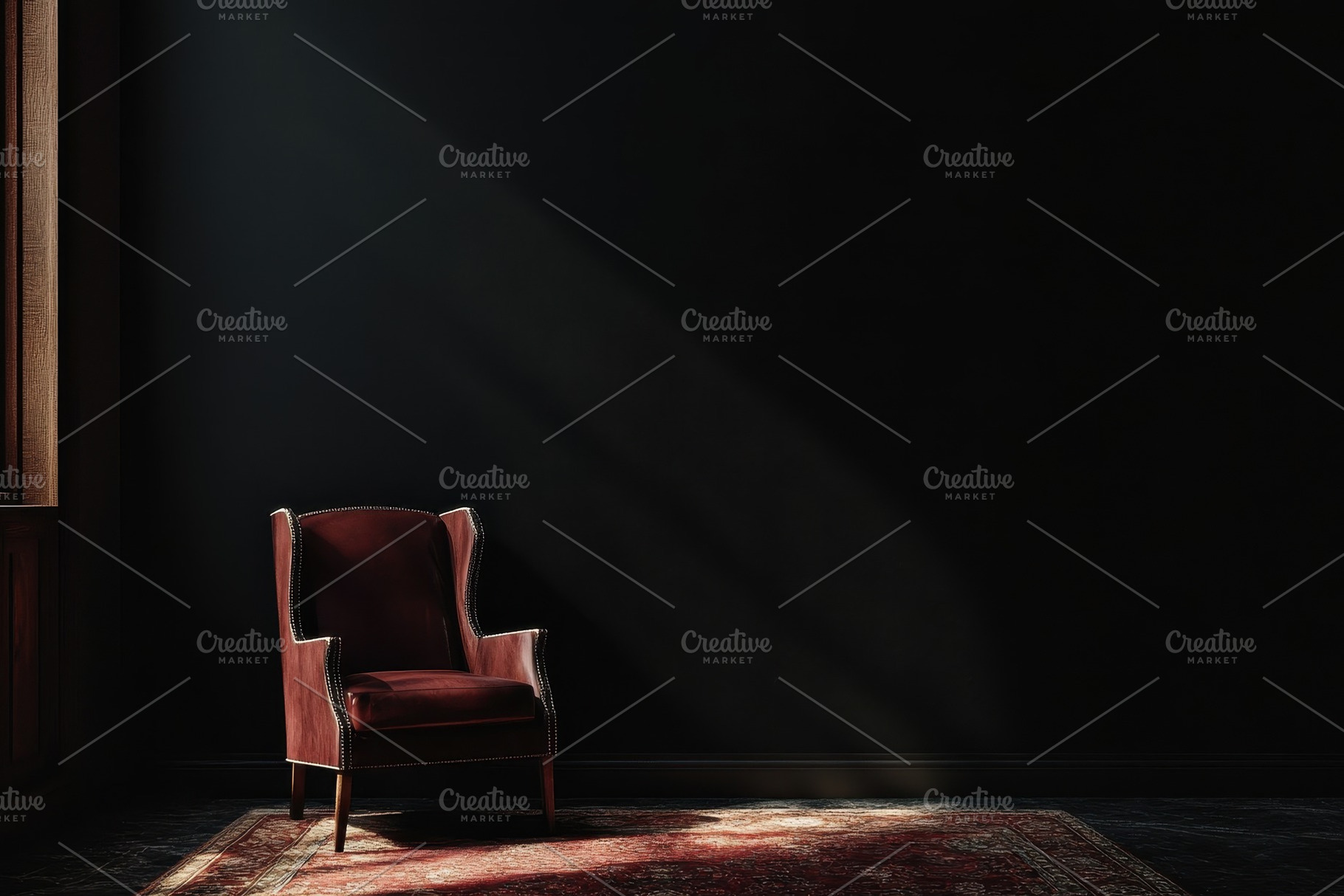 Elegant living room with dark black, a Photo by Pavel_design