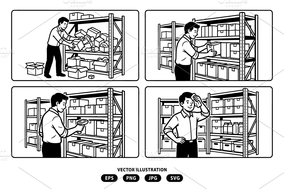 Man is arranging items on a shelf, a Person Illustration by Vectorlina (Photo 1 of 3)