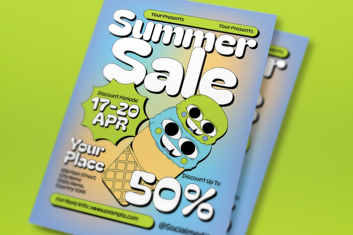 Blue Quirky Summer Sale Flyer Set, a Flyer Template by graphicook (Photo 2 of 3)