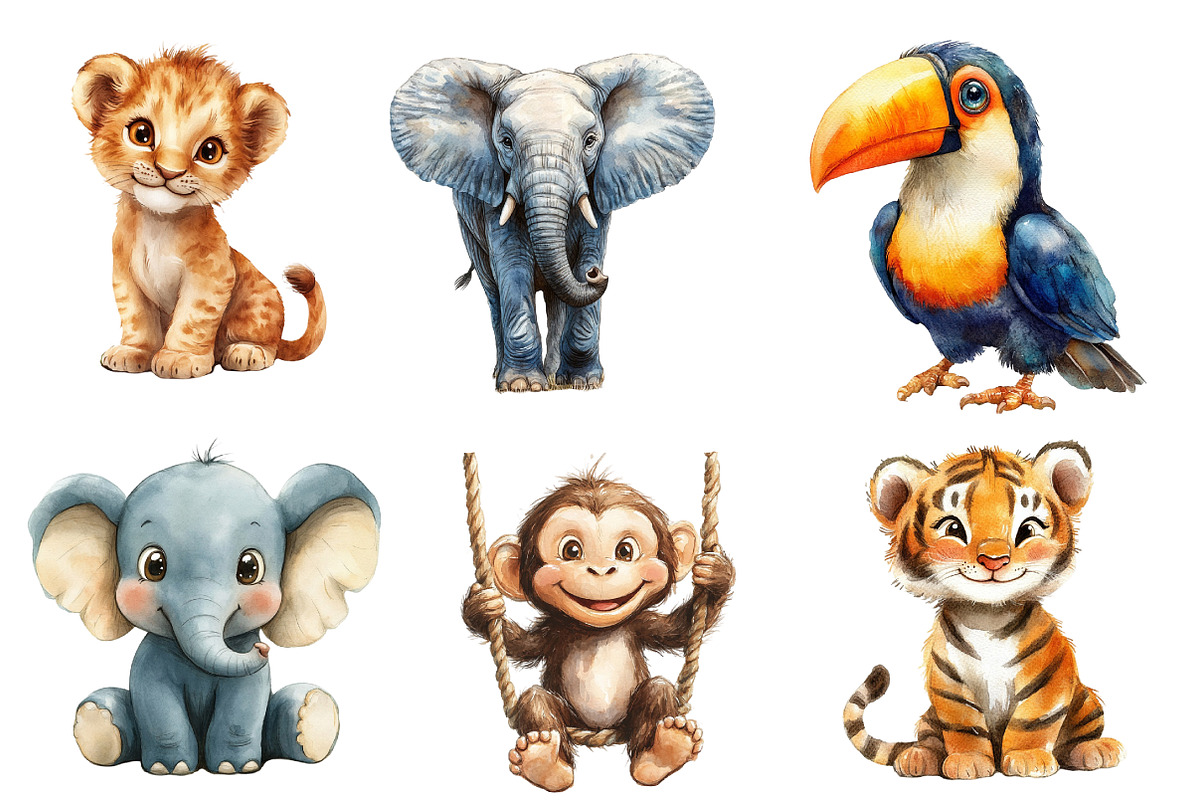 Safari Watercolor Clipart, an Illustration by Designworld (Photo 2 of 6)