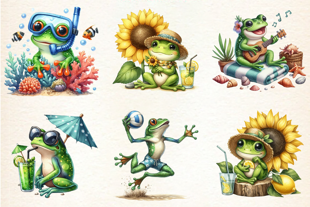 Frog Enjoying Summer Clipart, an Illustration by DreamArtGraphic (Photo 3 of 4)