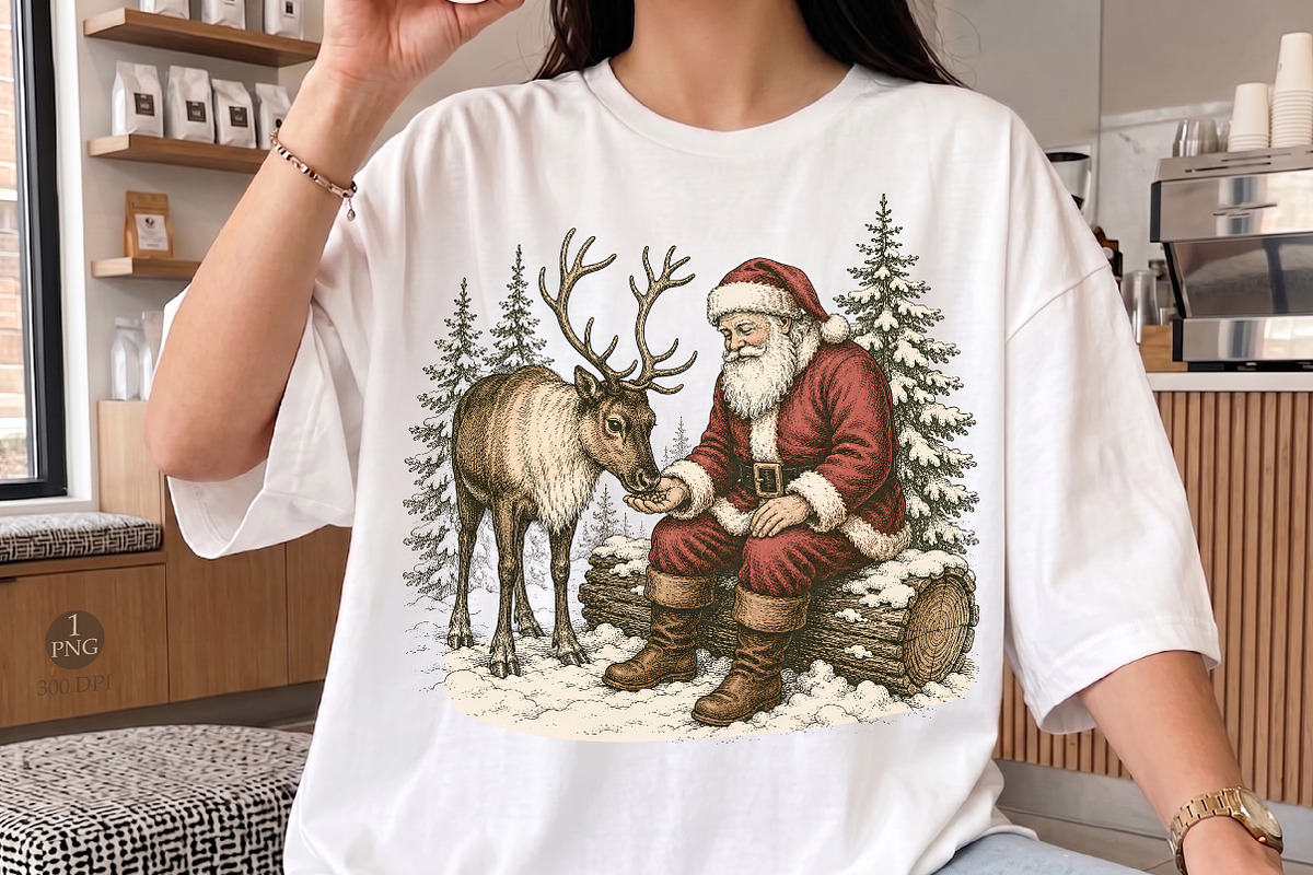 Santa Claus Feeding Reindeer PNG, a Seasonal Illustration by Libby Wishes (Photo 2 of 4)