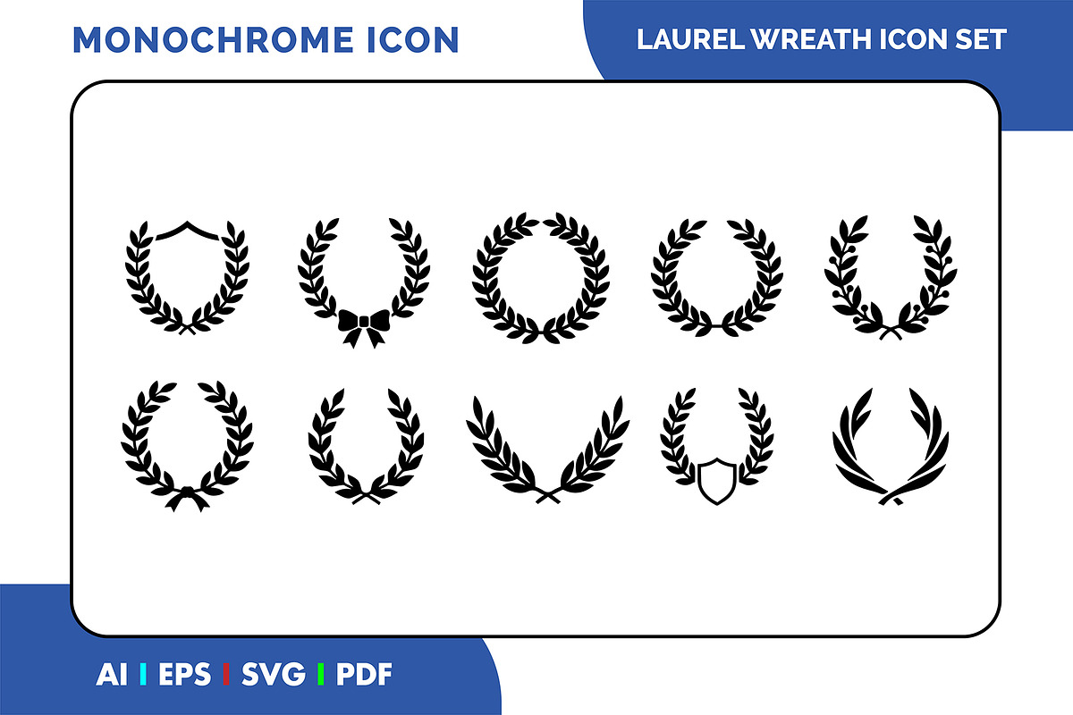 Laurel Wreath Icon Botanical Set, a Solid Icon by Fontmine Studio (Photo 1 of 3)