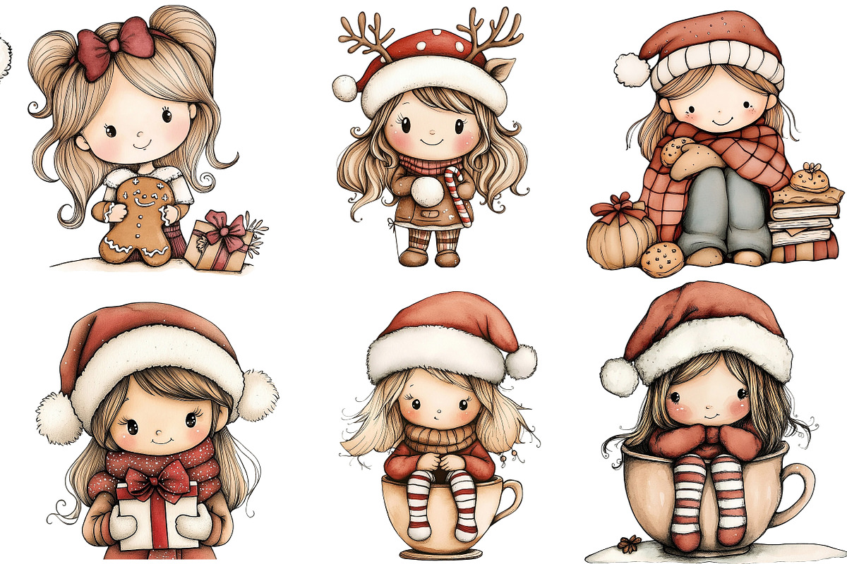 Whimsical Christmas Girl Clipart, an Illustration by DreamArtGraphic (Photo 2 of 4)