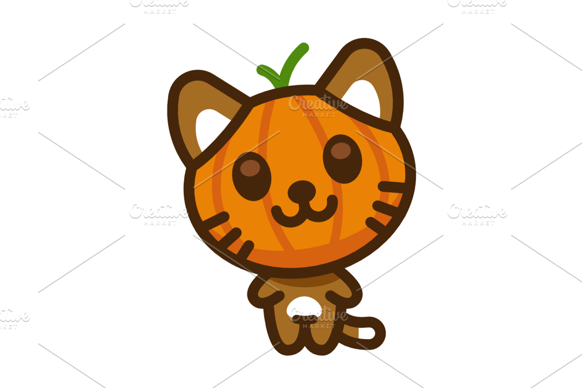 Pumpkin kitty Character Mascot, an Animal Illustration by Manudesign