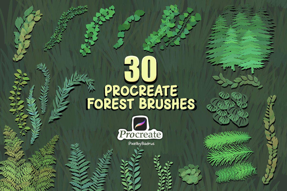 30 Forest Brushes for Procreate, a Brush Add-On by badrusblue (Photo 2 of 6)