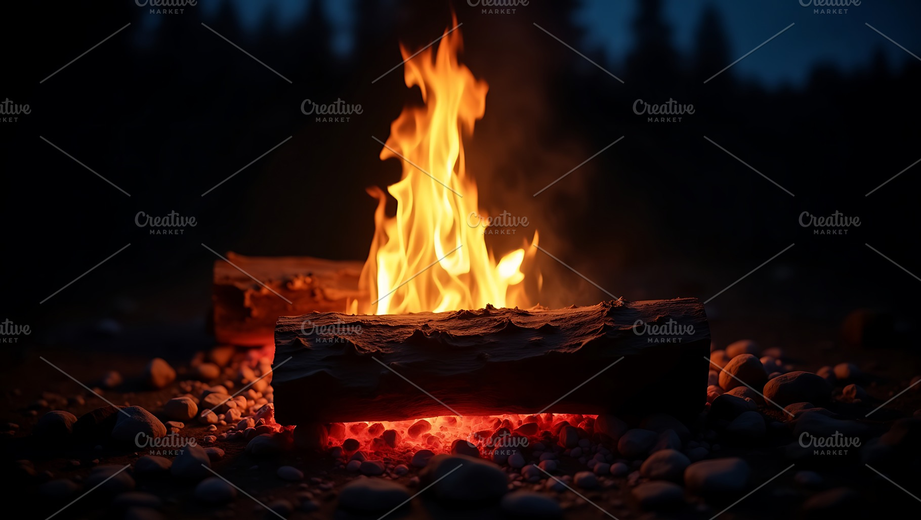 Vibrant campfire flames dance in the, a Background Photo by Artonix