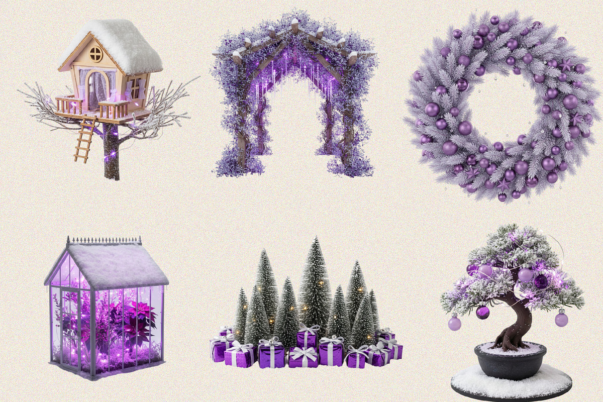 Purple Christmas Garden Clipart Bund, an Illustration by SVGArt (Photo 2 of 8)