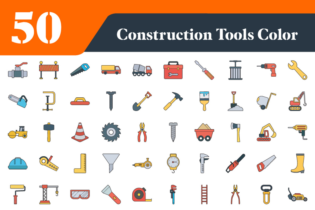 Construction Tools Color Icons, an Outline Icon by EllaMaiyaali (Photo 2 of 3)