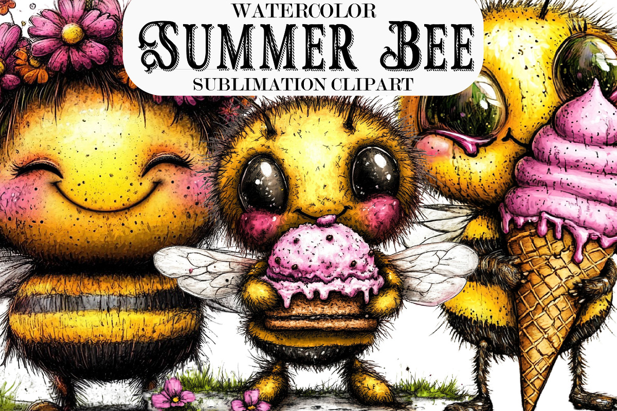 Funny Summer Bee Clipart, a Seasonal Illustration by Designking (Photo 5 of 5)
