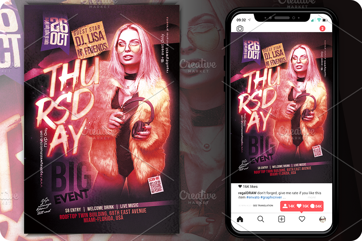 Club Party Event Mockup Flyer, a Flyer Template by regalDRAW