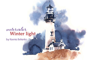 Winter lighthouse on blue, an Illustration by Ksenia Selianko
