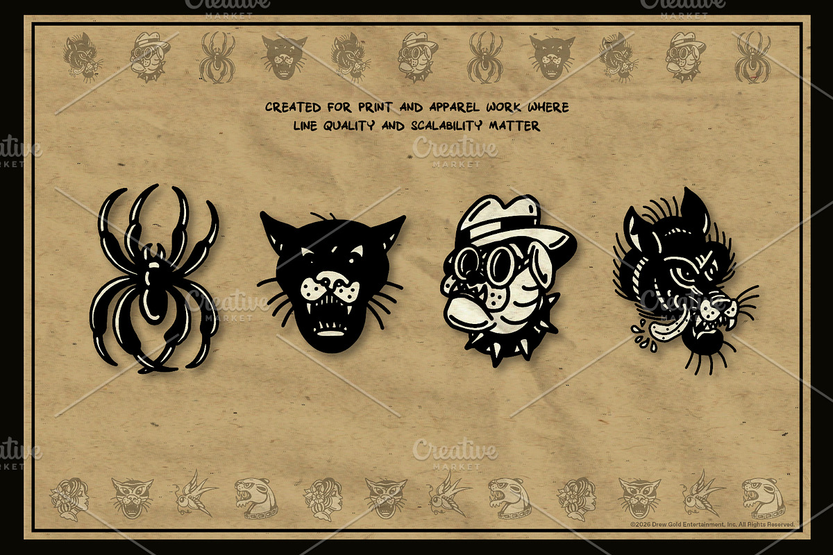 Tattoo Vector Pack | Hand-Drawn Art, a Decorative Illustration by Fuzzy Poet by DG2 (Photo 3 of 4)