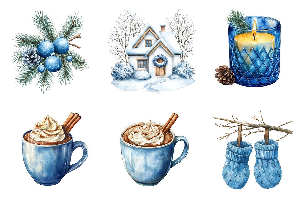 Cozy Blue Christmas Winter Clipart, an Illustration by SinaCreation (Photo 2 of 7)