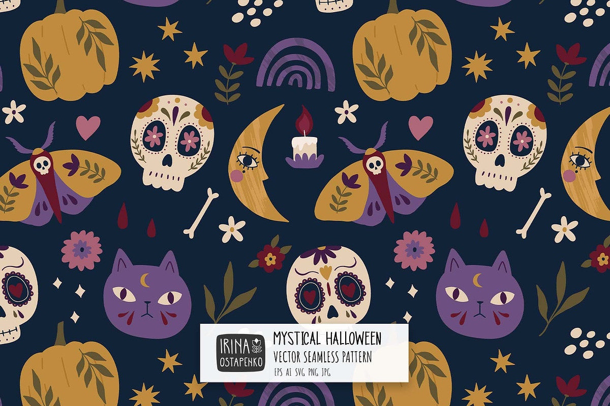 Mystical Halloween Vector Pattern, a Pattern Graphic by Irina Ostapenko (Photo 1 of 4)