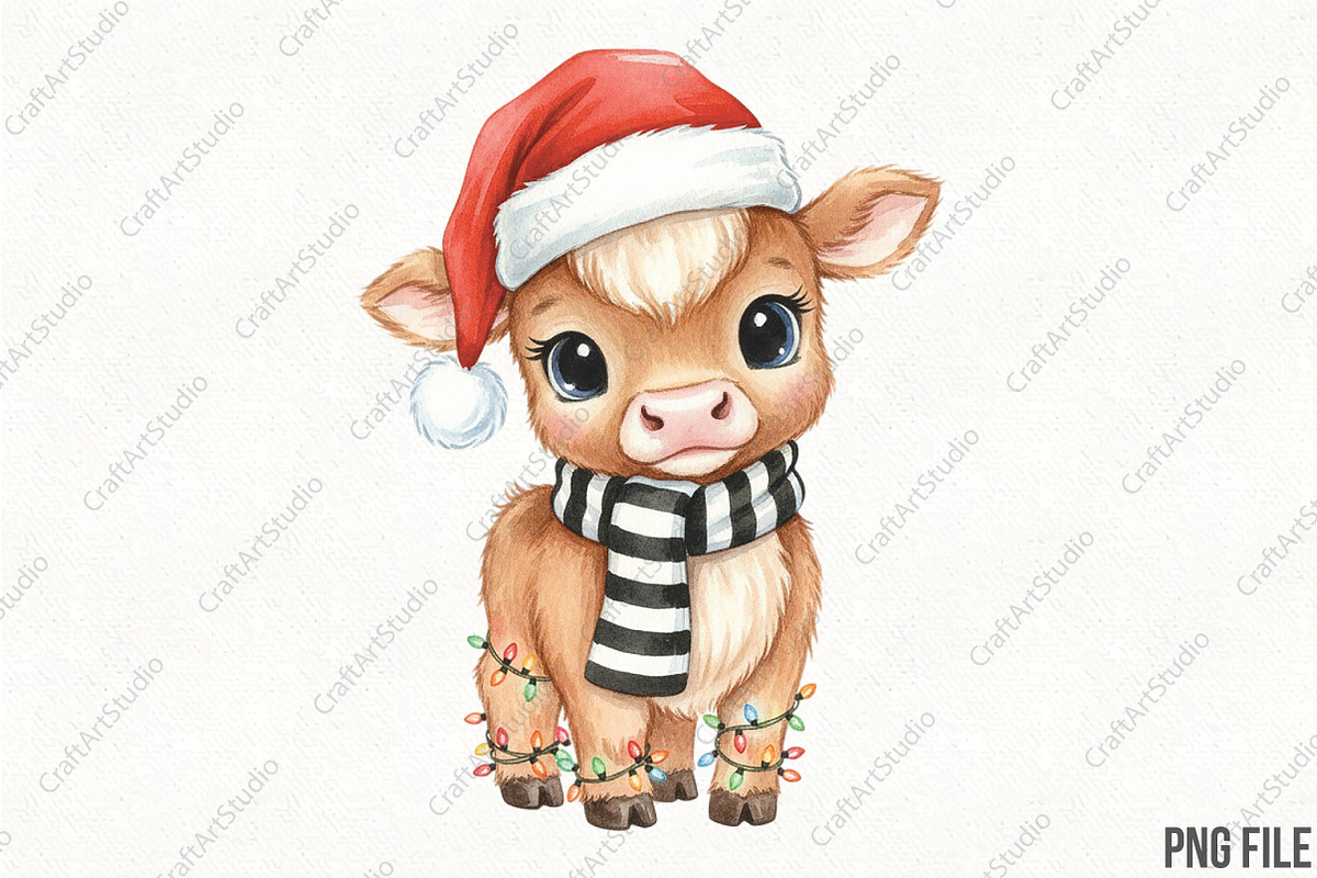 Funny Christmas Highland Cow PNG, an Illustration by CraftArtStudio (Photo 1 of 4)